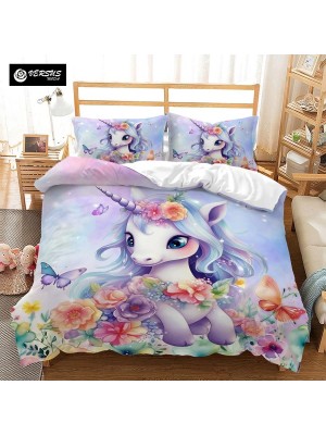 Set Copri Piumone Lenzuolo Federe Copripiumino Unicorno Duvet Cover BED0103